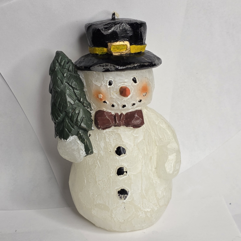 World Market Large Wax Snowman Candle 8" Tall unused Hand Painted